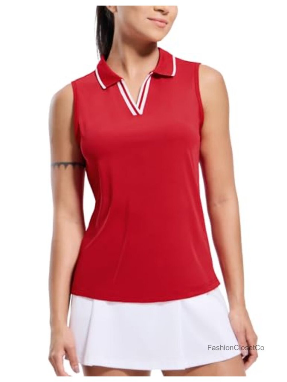Sleeveless Golf Polo Tank Top for Women V-Neck Quick Dry Athletic Shirt